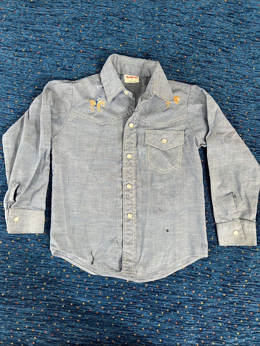 healthtex Boys' Light Blue Snap-Front Western Shirt with Embroidery vintage sz 7